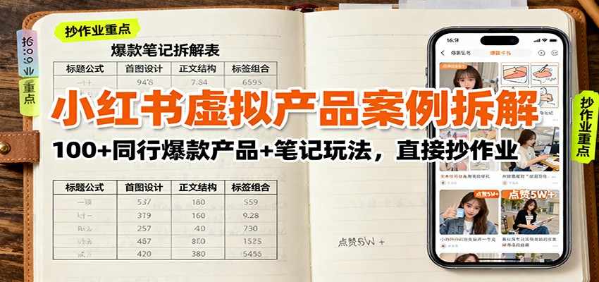 小红书虚拟产品案例拆解：100+同行爆款产品+笔记玩法，直接抄作业-微众资源