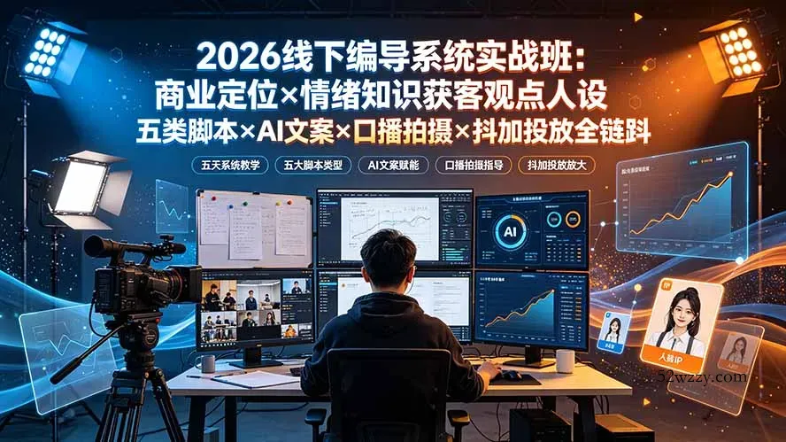 2026线下编导系统实战班：商业定位×情绪知识获客观点人设五类脚本×AI文案×口播拍摄×抖加投放全链路-微众资源