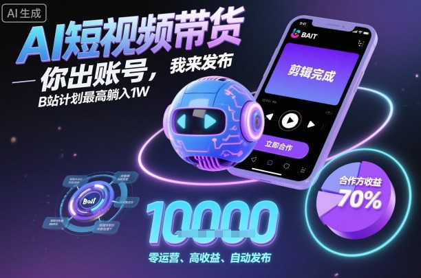 AI短视频带货，你出账号，我来发布，B站计划最高躺入1W【揭秘】-微众资源