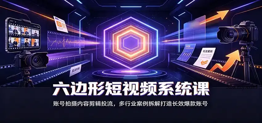 六边形短视频系统课：账号拍摄内容剪辑投流，多行业案例拆解打造长效爆款账号-微众资源