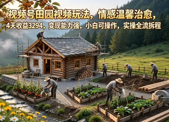 视频号田园视频玩法，情感温馨治愈，4天收益3294，变现能力强，小白可操作，实操全流程拆解-微众资源