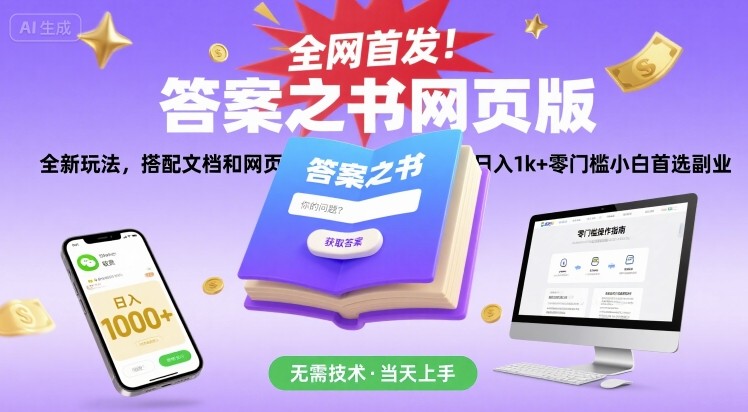 全网首发！答案之书网页版，全新玩法，搭配文档和网页，日入1k+零门槛小白首选副业【揭秘】-微众资源