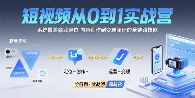 短视频从0到1的实战营：系统覆盖商业定位,内容创作到变现闭环的全链路技能-微众资源