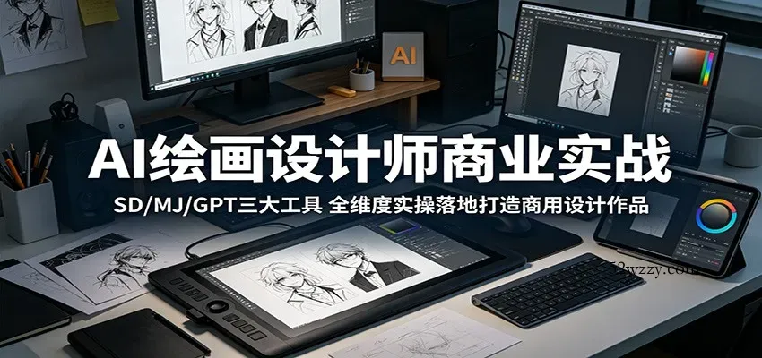AI绘画设计师商业实战：SD/MJ/GPT三大工具，全维度实操落地打造商用设计作品-微众资源
