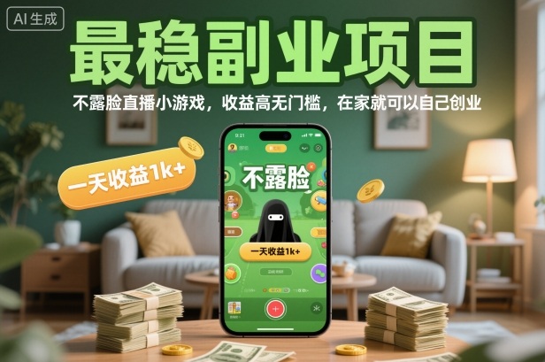 最稳副业项目，不露脸直播小游戏，收益高无门槛，一天收益1k+，在家就可以自己创业【揭秘】-微众资源