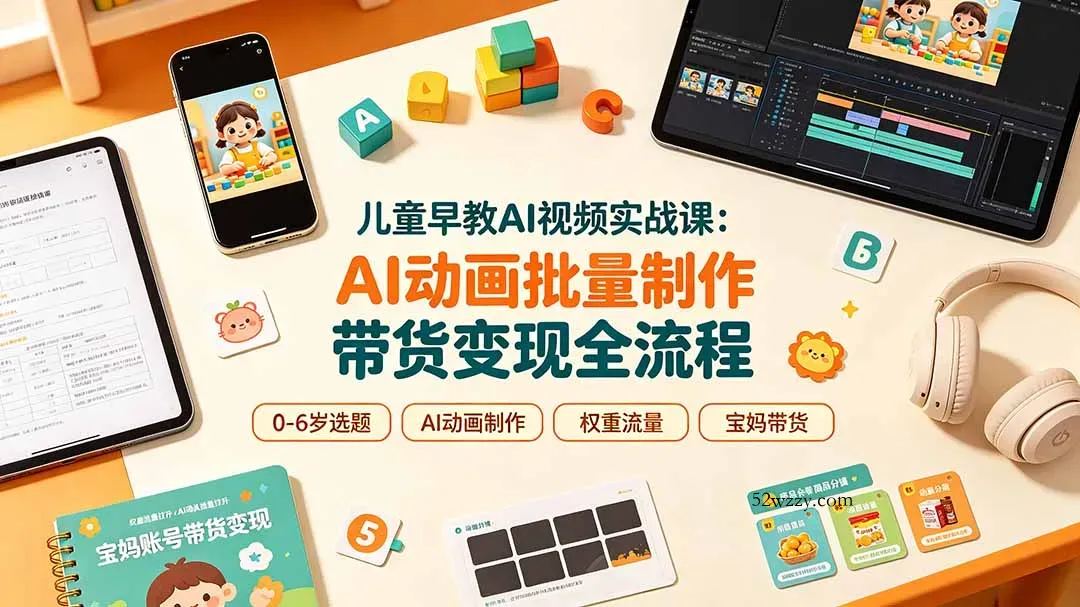 儿童早教AI视频实战课：0-6岁认知选题｜AI动画批量制作｜权重流量拉升｜宝妈账号带货变现全流程-微众资源