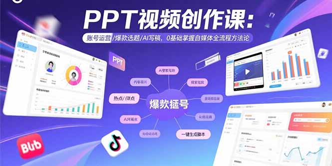 PPT视频创作课：账号运营/爆款选题/AI写稿，0基础掌握自媒体全流程方法论-微众资源