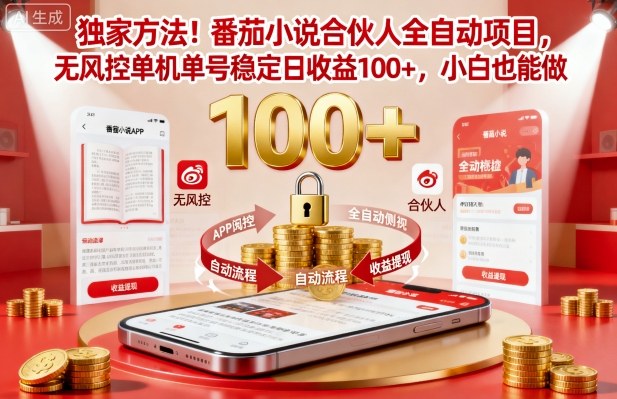 独家方法！番茄小说合伙人全自动挂G项目，无风控单机单号稳定日收益100+，小白也能做【揭秘】-微众资源