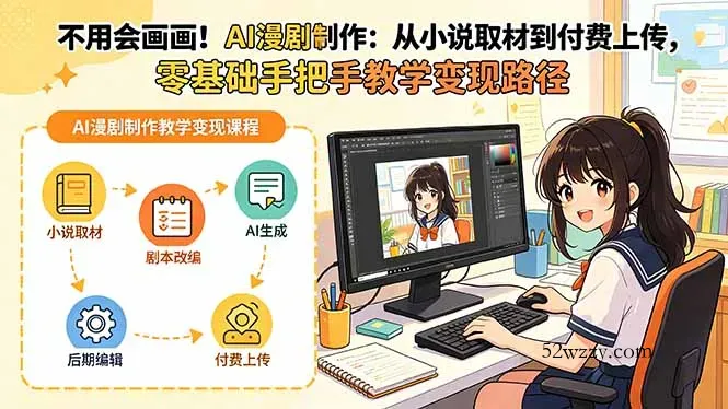 不用会画画！AI漫剧制作：从小说取材到付费上传，零基础手把手教学变现路径-微众资源