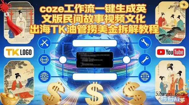 Coze扣子工作流一键生成英文版民间故事视频，文化出海TK油管捞美金拆解教程-微众资源