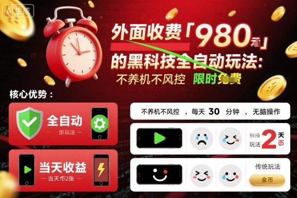 外面收费980的黑科技全自动玩法，不养机不风控，每天30分钟，无脑操作，当天收益2张【揭秘】-微众资源