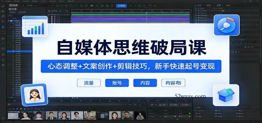 自媒体思维破局课：心态调整+文案创作+剪辑技巧，新手快速起号变现-微众资源