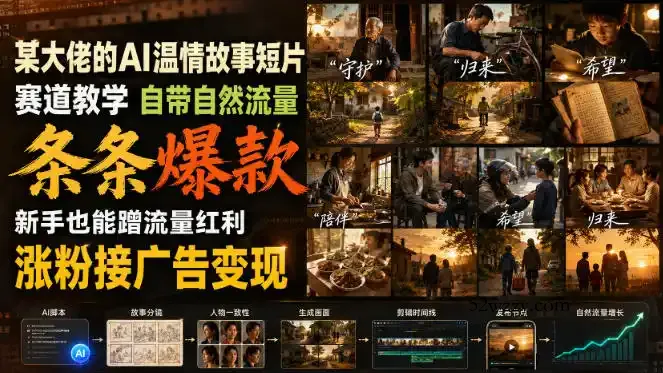 某大佬的AI温情故事短片赛道教学，自带自然流量，条条爆款，新手也能蹭流量红利，涨粉接广告变现-微众资源