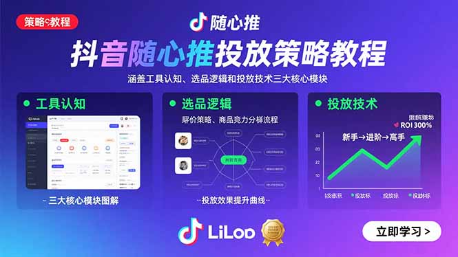 抖音随心推投放策略教程：涵盖工具认知、选品逻辑和投放技术三大核心模块-微众资源