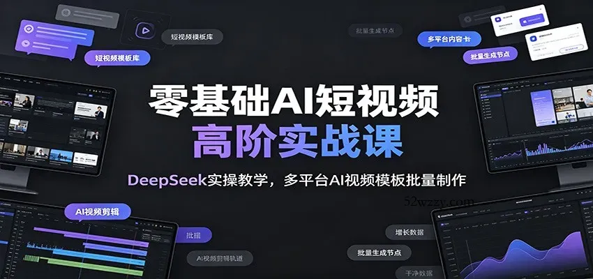 零基础AI短视频高阶实战课：DeepSeek实操教学，多平台AI视频模板批量制作-微众资源