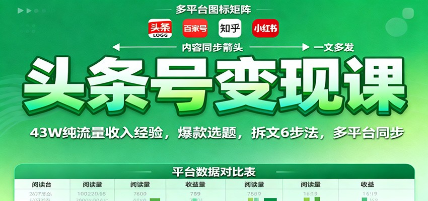 头条号变现课：43W纯流量收入经验，爆款选题，拆文6步法，多平台同步-微众资源