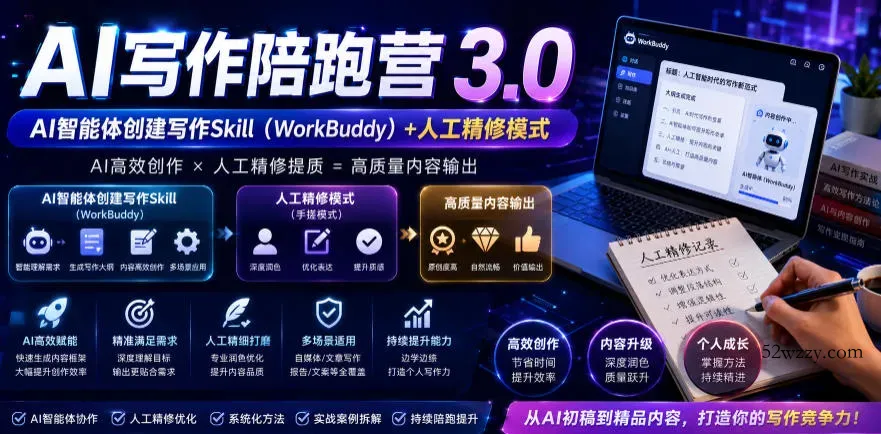 AI写作陪跑营3.0，Ai智能体创建写作skill(workbuddy)+人工手写模式(手搓模式)，去除AI痕迹(头条号、公众号、百家号)(更新0730)-微众资源