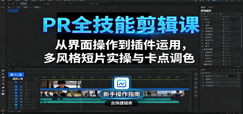 PR全技能剪辑课：从界面操作到插件运用，多风格短片实操与卡点调色-微众资源