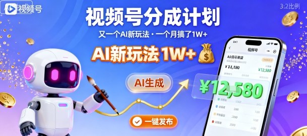 视频号分成计划：又一个AI新玩法，一个月搞了1W+，纯AI生成，一键发布即可-微众资源