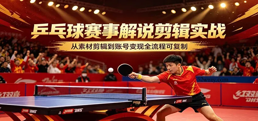 乒乓球赛事解说剪辑实战，从素材剪辑到账号变现全流程可复制-微众资源