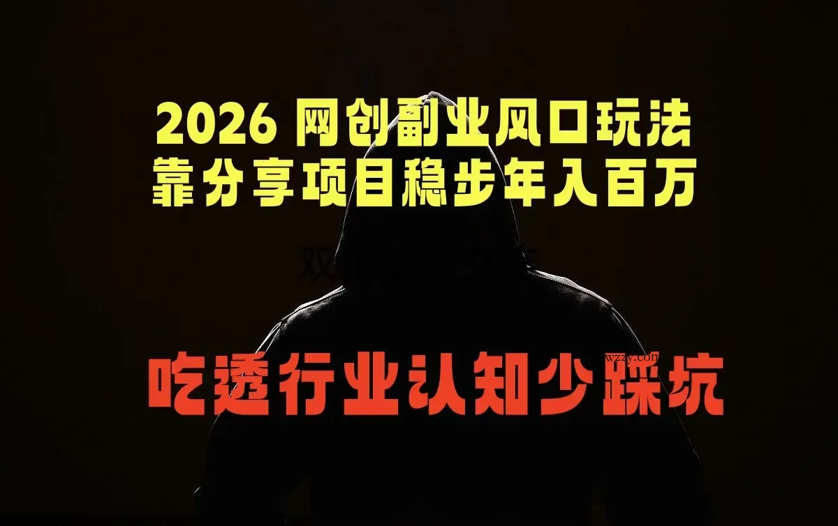2026 网创副业风口玩法，靠分享项目稳步年入百万，吃透行业认知少踩坑-微众资源