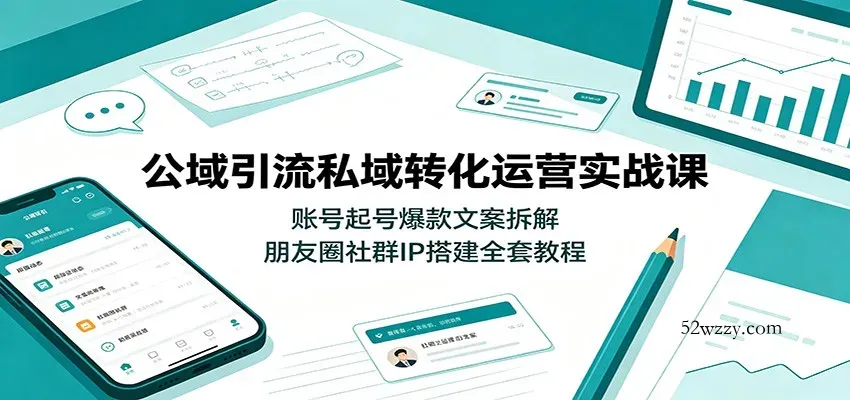 公域引流私域转化运营实战课：账号起号爆款文案拆解，朋友圈社群IP搭建全套教程-微众资源