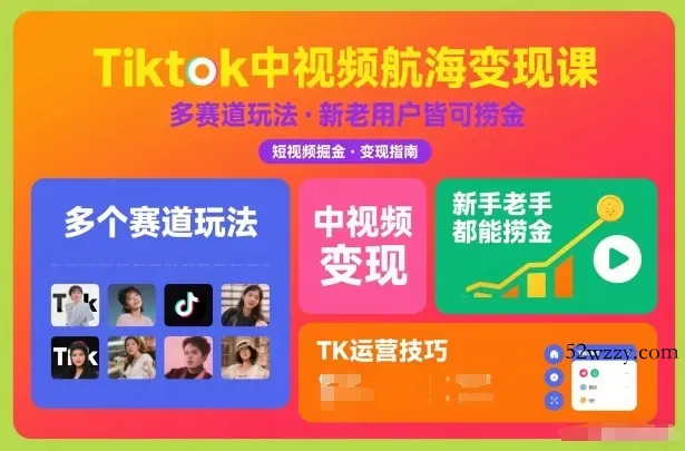 Tiktok中视频航海变现课，多个赛道玩法，新手老手都能在TK中视频捞金-微众资源