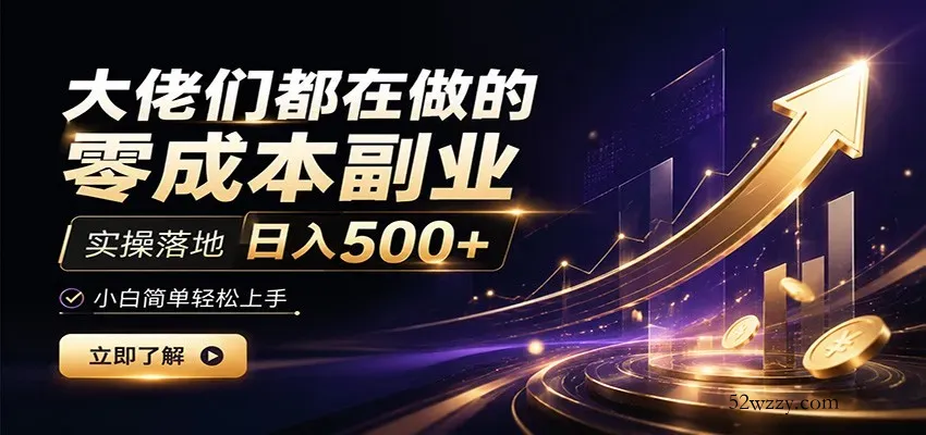 大佬们都在做的零成本副业，实操落地日入500+，小白一秒上手-微众资源
