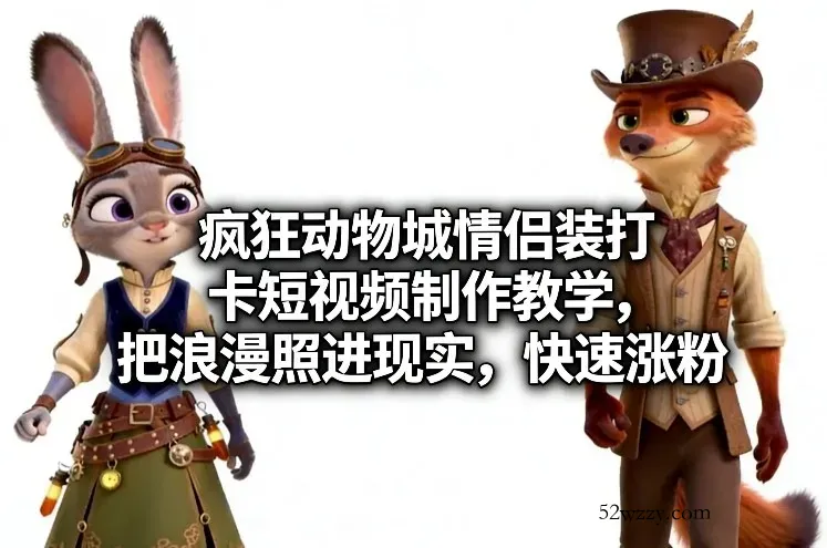 疯狂动物城情侣装打卡短视频制作教学，把浪漫照进现实，快速涨粉-微众资源
