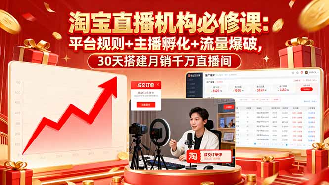 淘宝直播机构必修课：平台规则/主播孵化/流量爆破,30天搭建月销千万直播间-微众资源