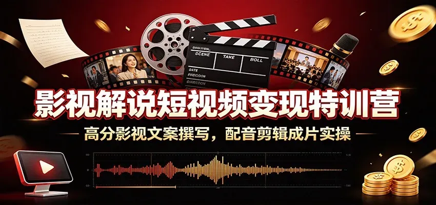 影视解说短视频变现特训营：高分影视文案撰写，配音剪辑成片实操-微众资源