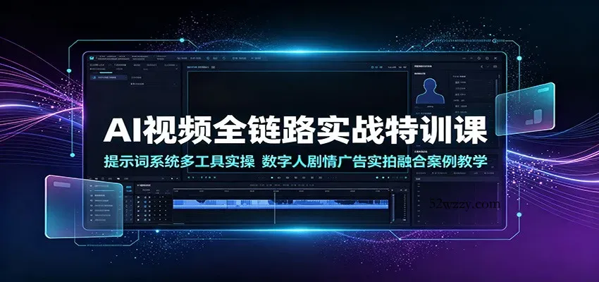 AI视频全链路实战特训课：提示词系统多工具实操，数字人剧情广告实拍融合案例教学-微众资源