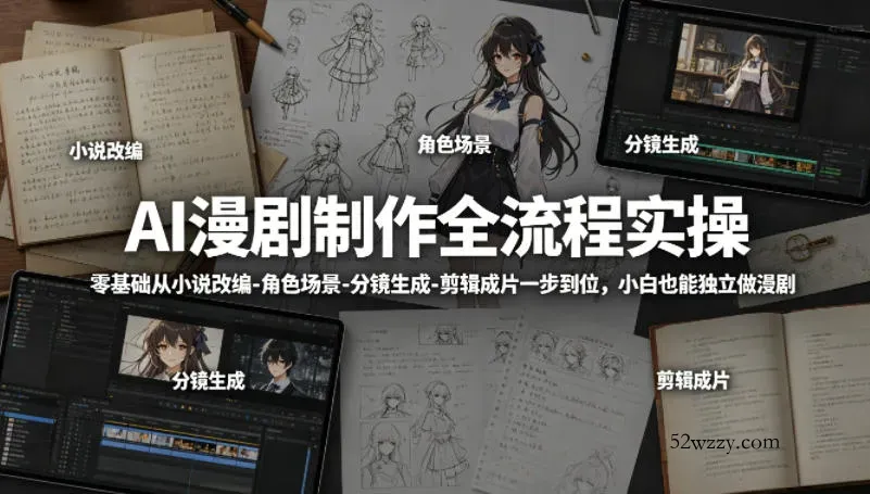 AI漫剧制作全流程实操，零基础从小说改编-角色场景-分镜生成-剪辑成片一步到位，小白也能独立做漫剧-微众资源