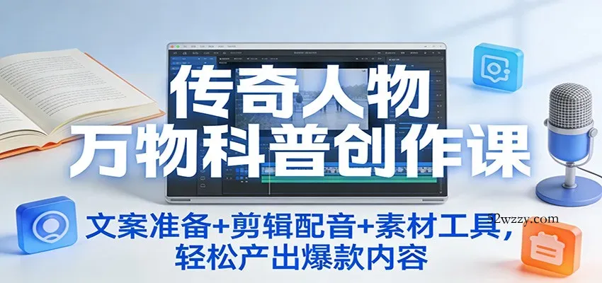 传奇人物万物科普创作课：文案准备+剪辑配音+素材工具，轻松产出爆款内容-微众资源