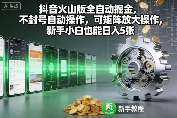 抖音火山版全自动掘金，不封号自动操作，可矩阵放大操作，新手小白也能日入5张【揭秘】-微众资源