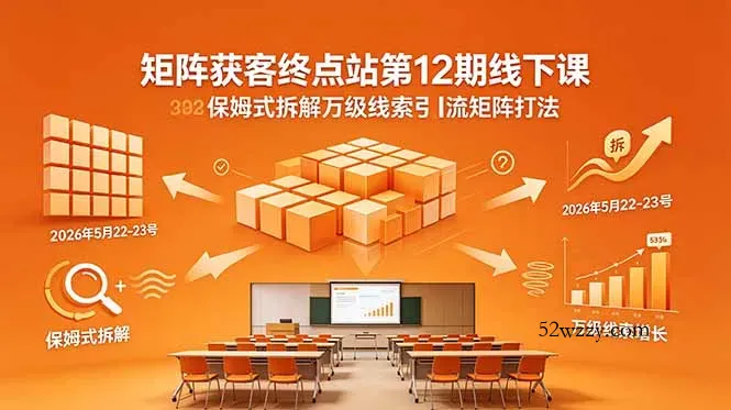 矩阵获客终点站第12期线下课 2026年5月22-23号 保姆式拆解万级线索引流矩阵打法-微众资源