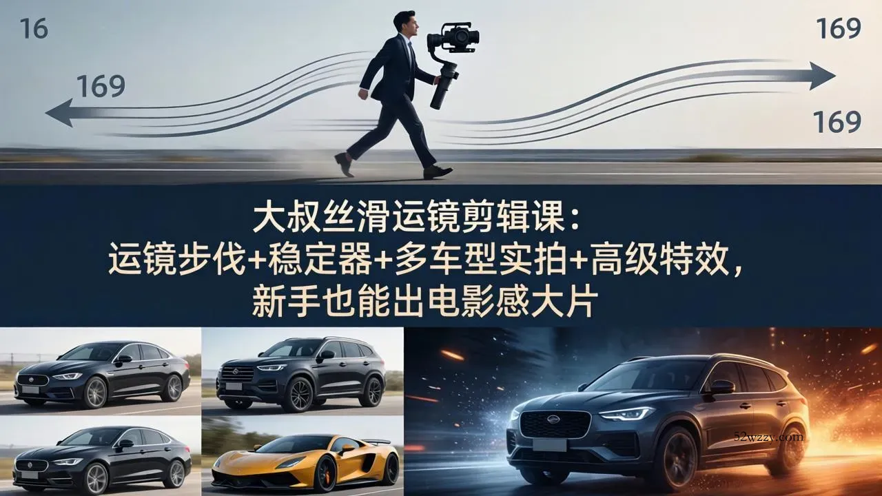 大叔丝滑运镜剪辑课：运镜步伐+稳定器+多车型实拍+高级特效，新手也能出电影感大片-微众资源