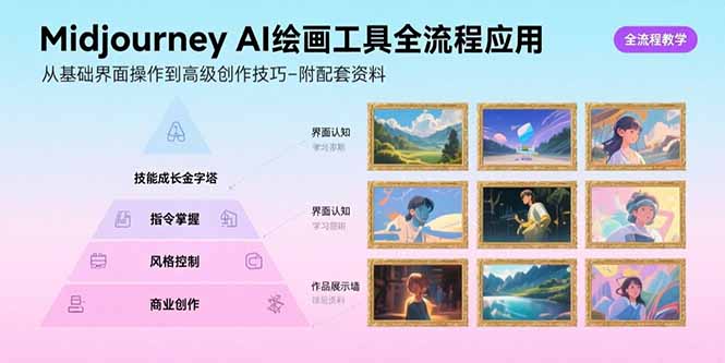 Midjourney AI绘画工具全流程应用，从基础界面操作到高级创作-附配套资料-微众资源