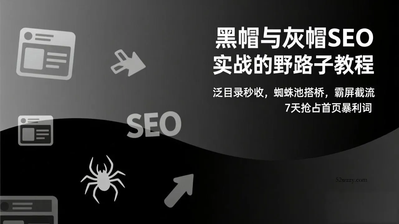黑帽与灰帽SEO实战的野路子教程：泛目录秒收，蜘蛛池搭桥，霸屏截流，7天抢占首页暴利词-微众资源