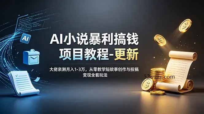 AI小说暴利搞钱项目教程-更新，大佬亲测月入1-3万，从零教学短故事创作与投稿变现全套玩法-微众资源