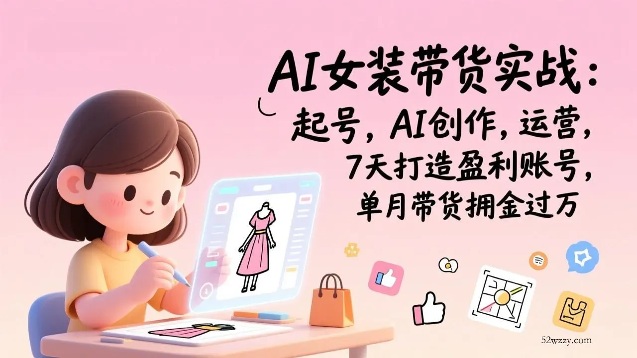AI女装带货实战：起号，AI创作，运营，7天打造盈利账号，单月带货佣金过万-微众资源