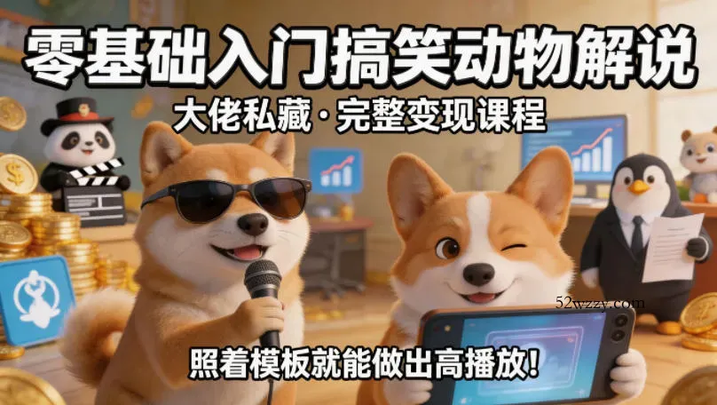 零基础入门搞笑动物解说，大佬私藏完整变现课程，照着模板就能做出高播放-微众资源