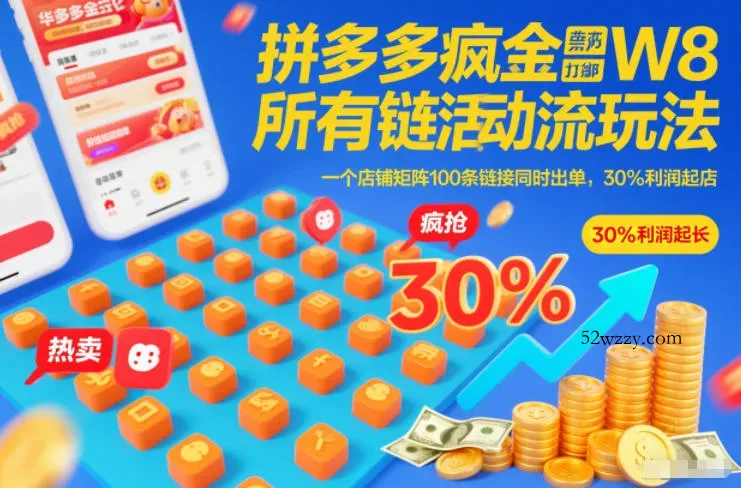 拼多多疯狂活动流玩法，所有链接全部打标，一个店铺矩阵100条链接同时出单，30%利润起店-微众资源