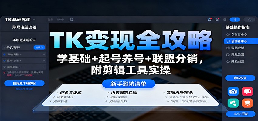 TK变现全攻略：学基础+起号养号+联盟分销，附剪辑工具实操-微众资源