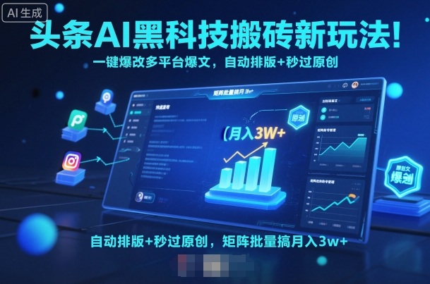 头条AI黑科技搬砖新玩法！一键爆改多平台爆文，自动排版+秒过原创，矩阵批量搞月入3w+【揭秘】-微众资源