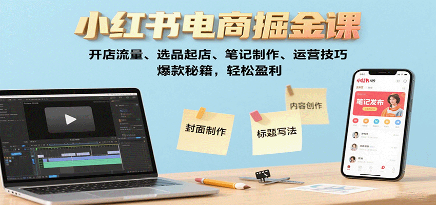 小红书电商掘金课：开店流量、选品起店、笔记制作、运营技巧，爆款秘籍，轻松盈利-微众资源