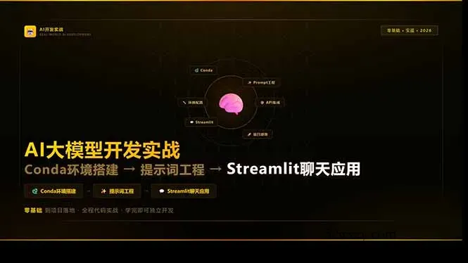 AI大模型开发实战：Conda环境搭建→提示词工程→Streamlit聊天应用，零基础到项目落地-微众资源