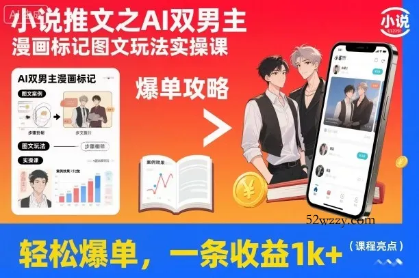 小说推文之AI双男主漫画标记图文玩法实操课，轻松爆单，一条收益1k+-微众资源