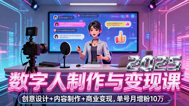2025数字人制作与变现课，创意设计+内容制作+商业变现，单号月增粉10万+-微众资源