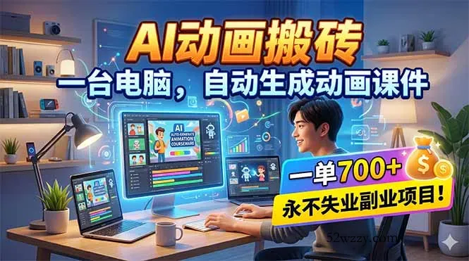 AI动画搬砖，一台电脑，自动生成动画课件，一单800+ 永不失业副业项目！-微众资源